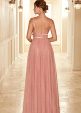 Tina | A Line Polka Dots Ruffles Pink Tulle Long Bridesmaid Dress - Price #price_variant_lowest# - Pink - PromDressClub